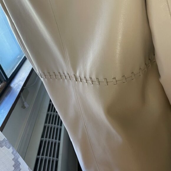 CHICOS BEIGE FAUX LEATHER KNEE LENGTH JACKET - Picture 2 of 2